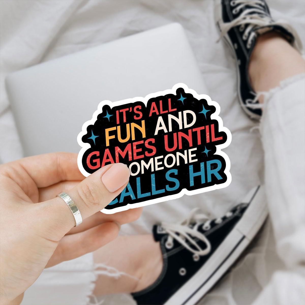 3Pcs It's All Fun and Games Until Someone Call HR Sticker Funny HR Stickers HR Quote Human Resources Gift Someone Call HR Decal for Laptop Water Bottle Toolbox Phone Car Gifts 3"x3"