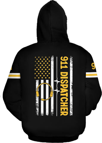 Leeprints Personalized 911 Dispatcher 3D Hoodie, Custom Sweatshirt, Thin Gold Line Flag 3D Zip Shirt