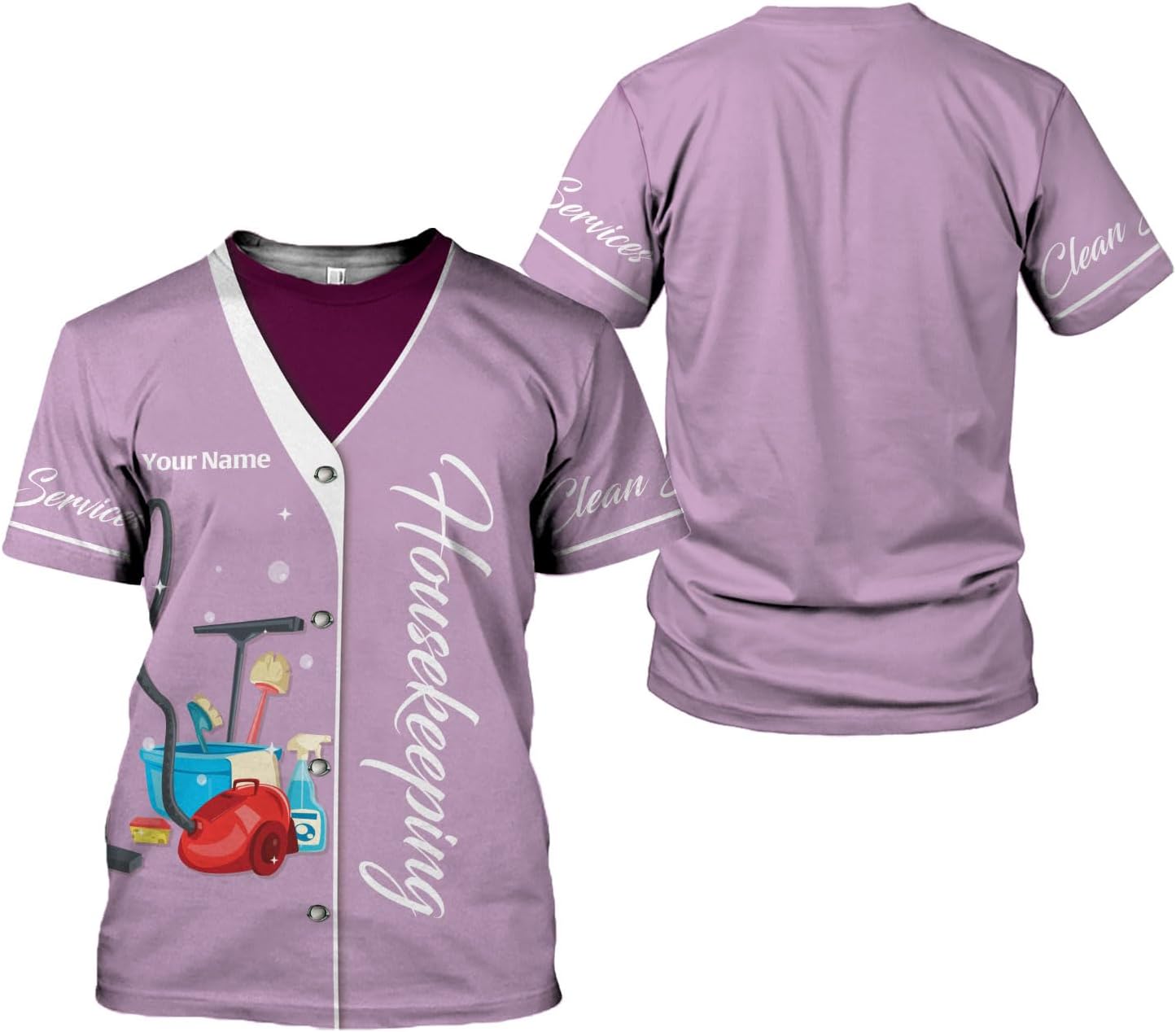 Personalized Housekeeping Shirts, Custom Cleaning Uniforms for Women 3D Cleaning Service Gifts Housekeeper Shirt Clean Lady