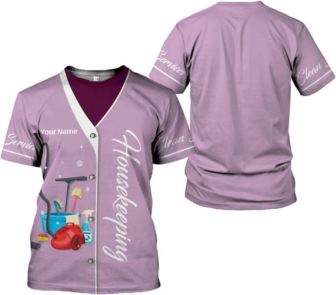 Personalized Housekeeping Shirts, Custom Cleaning Uniforms for Women 3D Cleaning Service Gifts Housekeeper Shirt Clean Lady