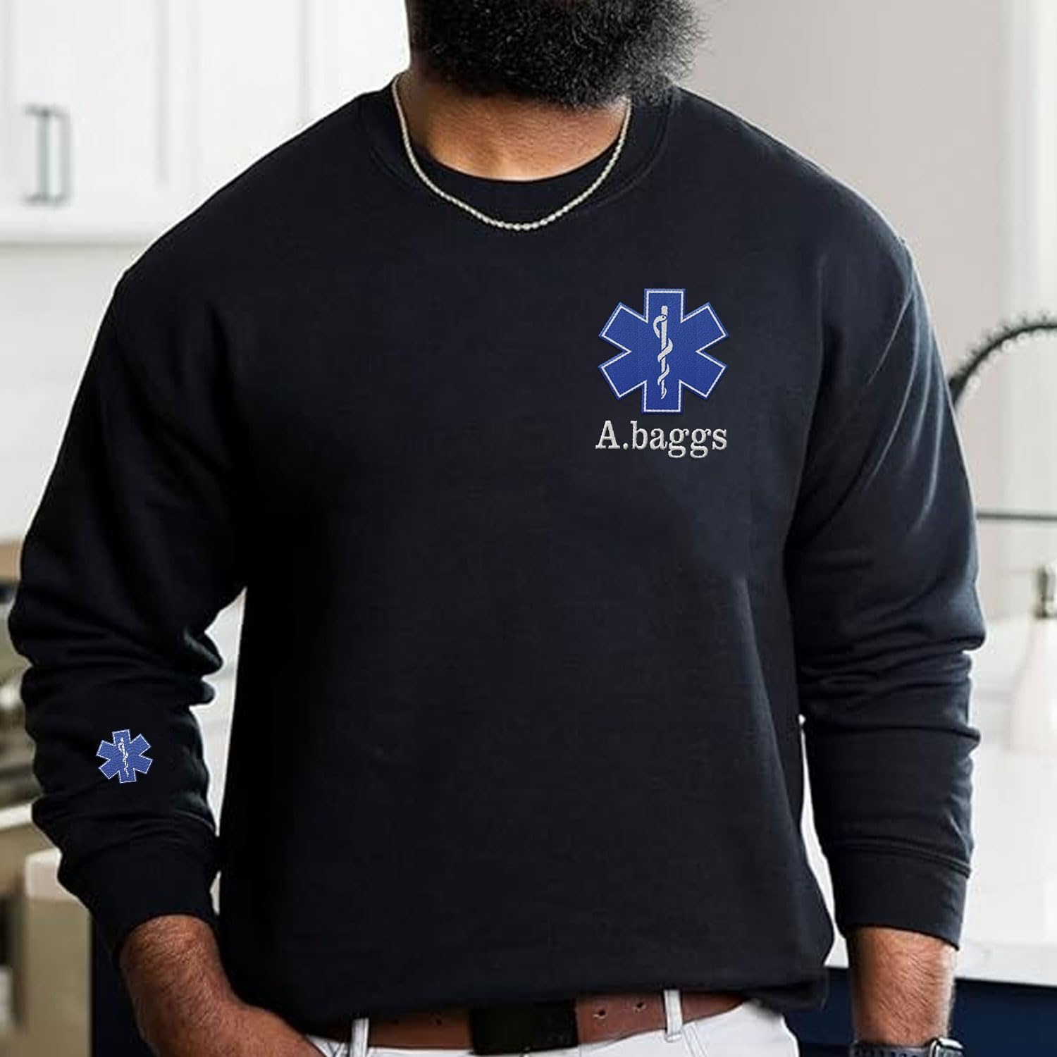 Intenprints Personalized EMS EMT Embroidered Sweatshirt, Custom EMS EMT Paramedic Uniform Emergency Medical Technician Shirts