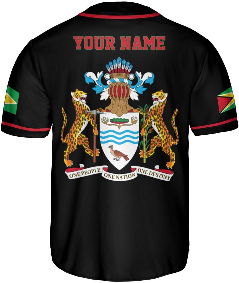 Leeprints Personalized Guyana Baseball Jersey Shirt, GuyaneseFlag Jersey, Guyana Guyanese Pride Jersey for Men and Women
