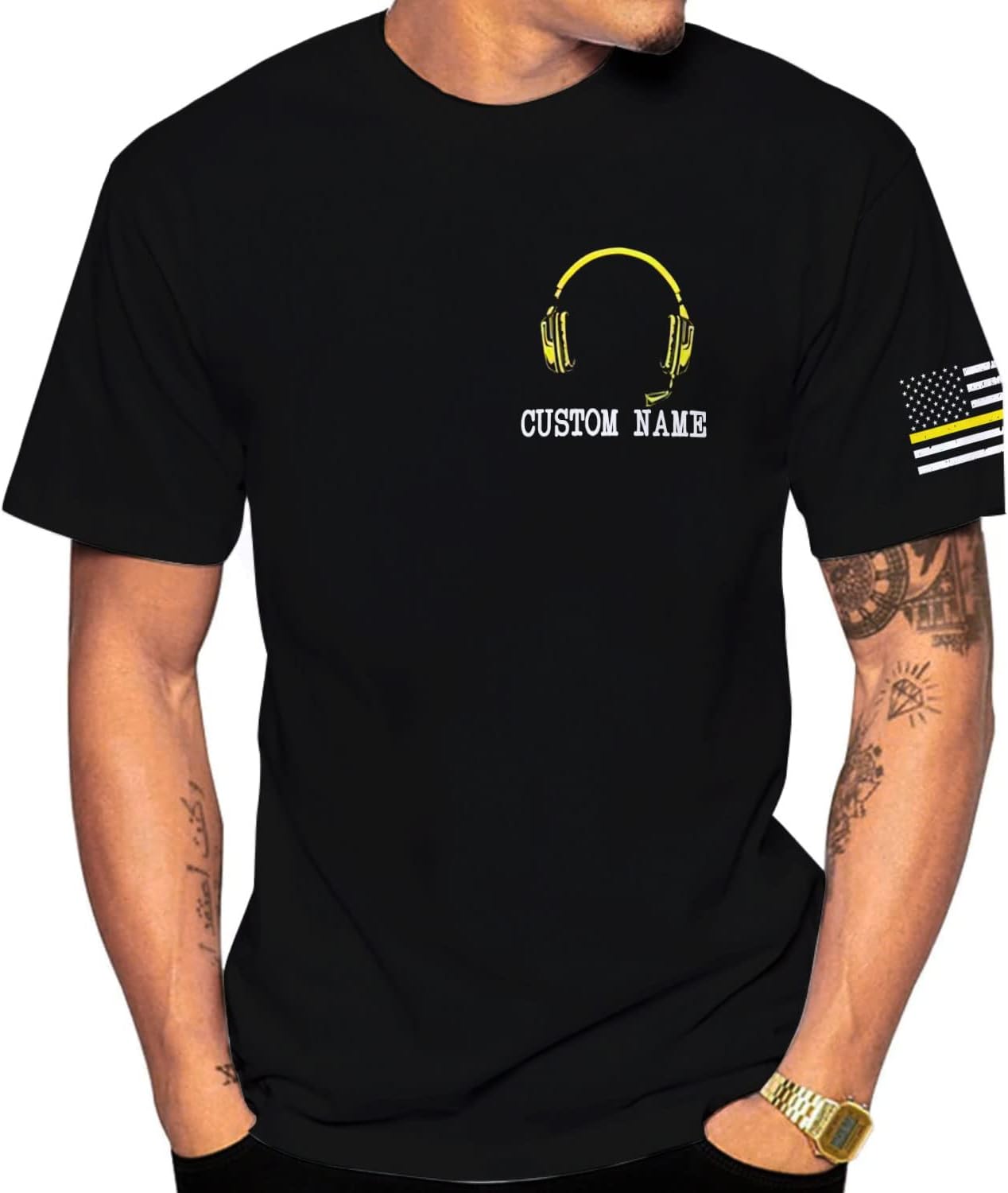 Personalized Name Dispatcher Thin Yellow Line US Flag Dispatcher T-Shirt, Custom Name Dispatcher T Shirts for Men and Women
