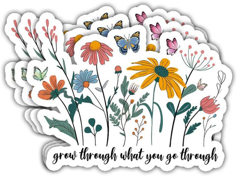 3Pcs Grow Through What You Go Through Motivational Sticker Floral Sarcastic Inspirational Waterproof Decal Grow Through What You Go Through Stickers for Laptop Bottle Phone Car Hard Hat Helmet 3"