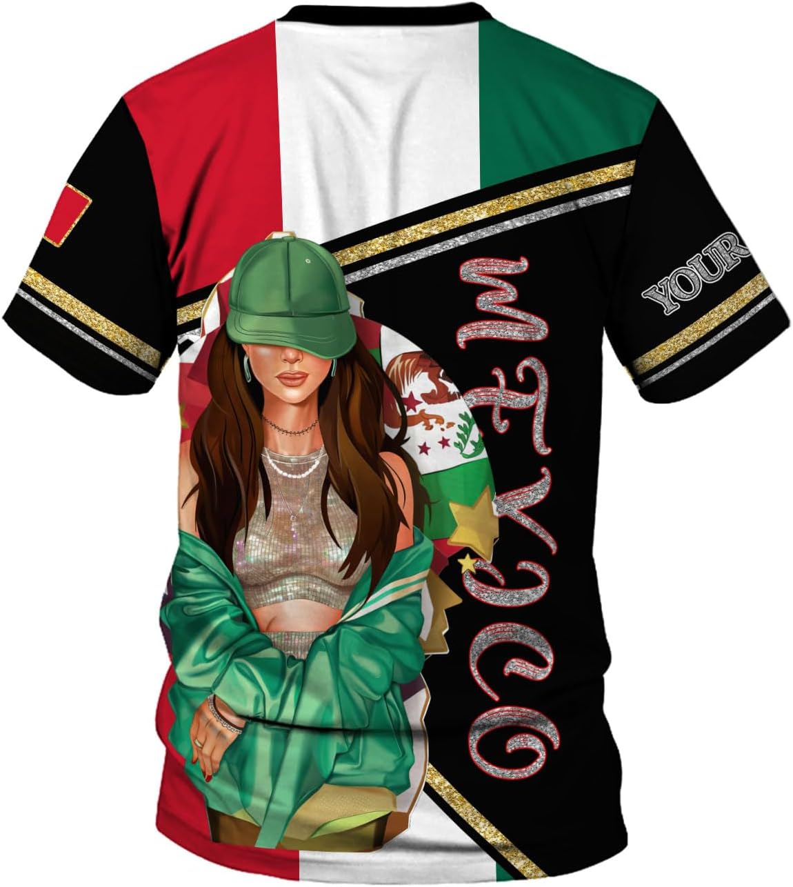 Mostprints Personalized Mexico Shirts for Women, Custom Name Mexican Shirts for Women, Mexico Shirt Flag Women Full Size New