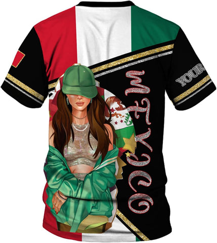 Mostprints Personalized Mexico Shirts for Women, Custom Name Mexican Shirts for Women, Mexico Shirt Flag Women Full Size New
