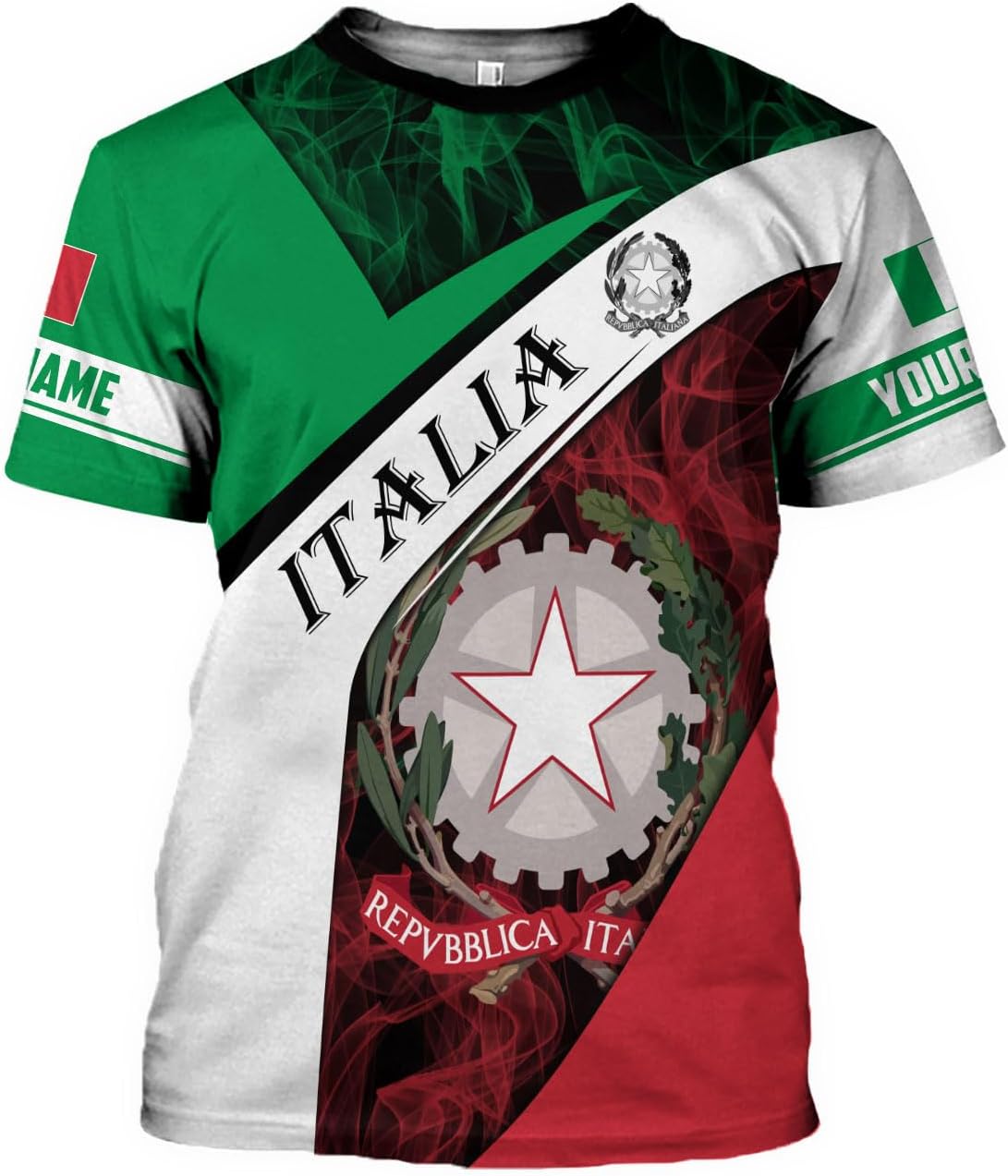 Ligthuy Personalized Name Italy Shirt 3D, Custom Italian Shirt Flag for Men and Women, Italia Shirt Soccer Unisex Size