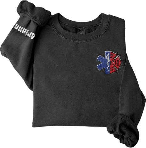 Personalized EMT EMS Paramedic Thin White Line Embroidered Sweatshirt, EMT Student, EMT Future, Medical Worker (Cotton, SS134), Small-5X-Large