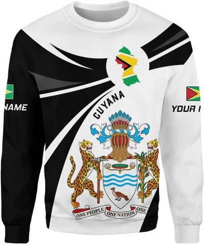 Leprints Personalized Guyana Hoodie 3D Guyanese Coat of Arms Flag Guyana 3D Sweatshirt Guyana Guyanese Pride Gift Zip Hoodie
