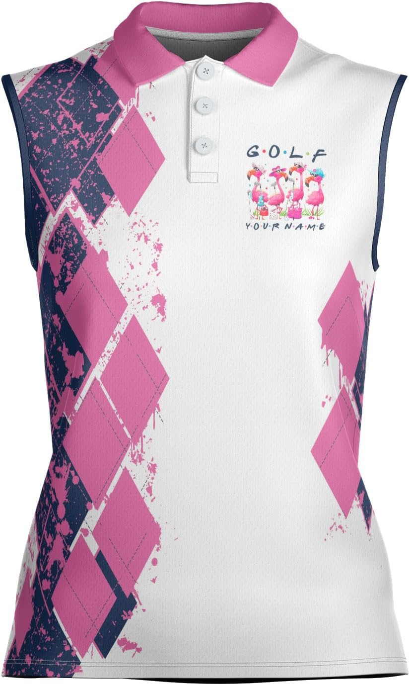 Podagree Personalized Golf Shirts for Women Sleeveless with Collar, Funny Golf Shirts for Women Ladies Sleeveless Golf Shirt