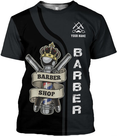 Vybonz Personalized Name Barber 3D AOP Hoodie Gift for Men & Women, Hair Stylist Shirt Barbershop
