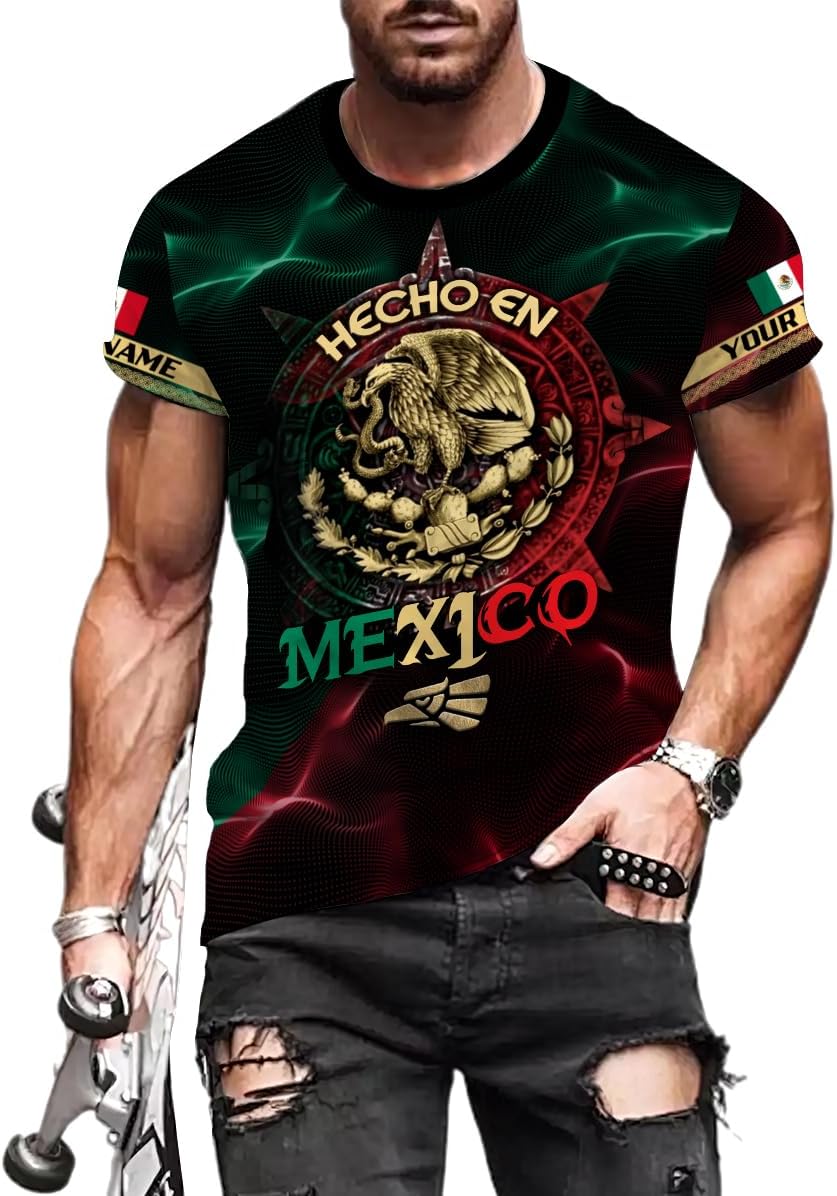 Mostefy Personalized Name Mexican Shirts 3D Customized Mexico Shirt US Flag, Mexican Shirts for Women Unisex