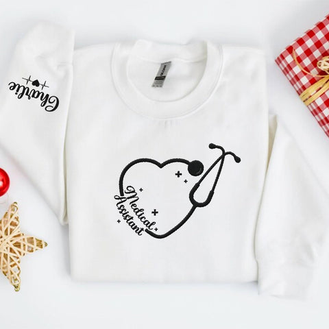 Custom Medical Assistant Embroidered Sweatshirt for Women, MA Nurse Crewneck, Medical Assistant Shirts Gift for Nurse