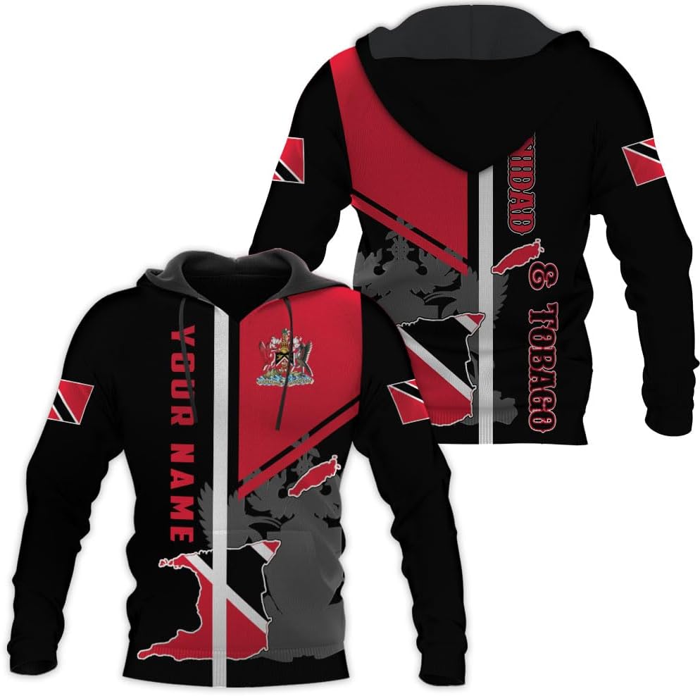 Vybonz Personalized Trinidad & Tobago Hoodie 3D Trinidad and Tobago Coat of Arms Flag Sweatshirt Trinidad Pride Zip Hoodie