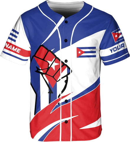 Podagree Personalized Cuba Baseball Shirt, Cuban Flag Jersey for Men and Women