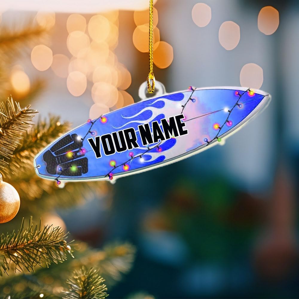 Personalized Surfboard Christmas Ornament, Surfing Wood, Custom Name, Photo Surfing Player Ornament, Surfboard Surf Boy Girl Surfer Ornament Keepsakes, Surfboarding Lovers Ornament (1, SF9)