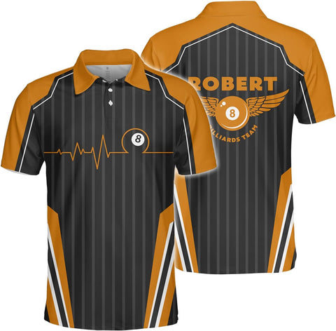 Personalized 8 Ball Polo Shirt, Billiard Shirt Custom Billiard Player 3D Print Shirts for Men Women Teams Pool (Polyester, PL29)