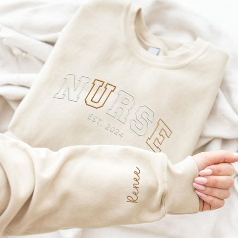 Personalized Embroidered Nurse Sweatshirt For Women Custom Name Registered Nurse Sweatshirt Crewneck Pullover Idea Nurse Gift