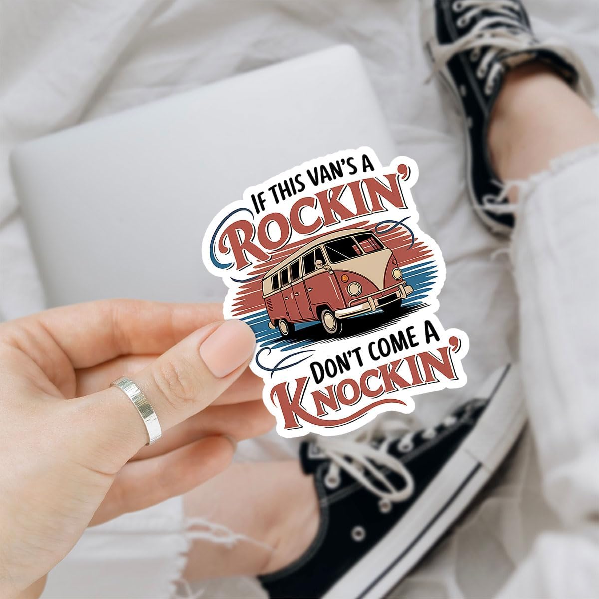 3 Pcs If This Van's a Rockin' Don't Come a Knockin' Sticker, Car Retro Stickers Die-Cut Waterproof Vinyl Sticker for Laptop Phone Window Helmet 3"x3"