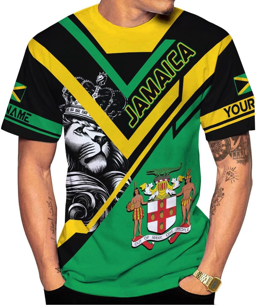 Mostprints Personalized Jamaica Shirt 3D, Custom Jamaica Flag Lion Shirt for Men and Women, Jamaican Pride T-Shirt Unisex