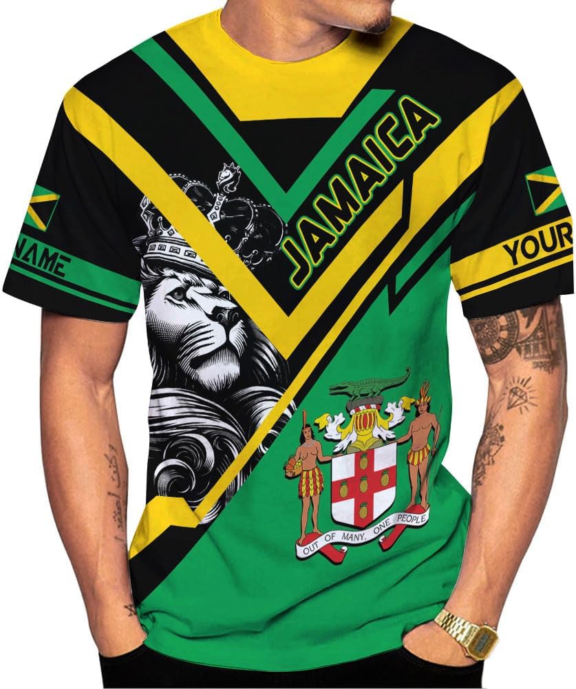 Ligthuy Personalized Jamaica Shirt 3D, Custom Jamaica Flag Lion Shirt for Men and Women, Jamaican Pride T-Shirt Unisex