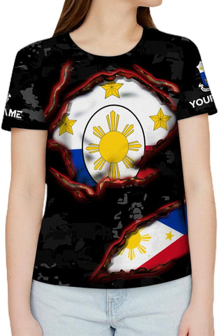Ligthuy Personalized Name Philippines Shirts 3D, Filipino Flag Pride Shirt Philippines Shirt Flag Tshirt for Men Women S-5XL