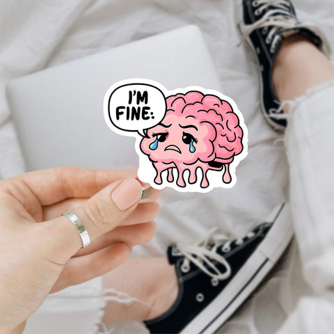 (3pcs) Fine Brain Sticker, Human Brain Decal, Mental Health Neurodivergent Sticker, I'm Fine Brain Stickers- Vinyl Stickers 3 Inches for Laptop Water Bottle Phone Car Window Helmet