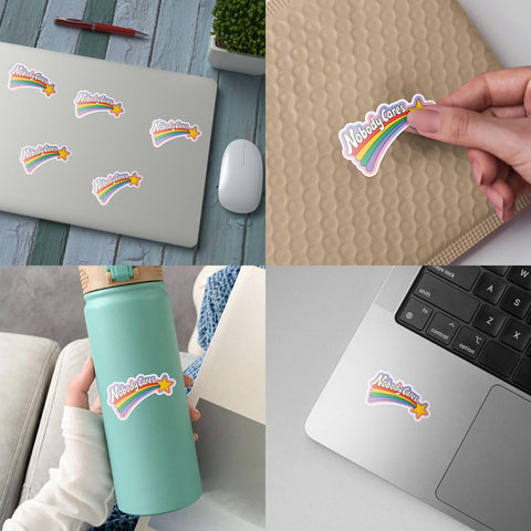 Nobody Cares Rainbow Star 3" Sticker, Nobody Cares Rainbow Stickers, Funny Cute Stickers for Laptop Water Bottle Car Phone Helmet Window Kindle