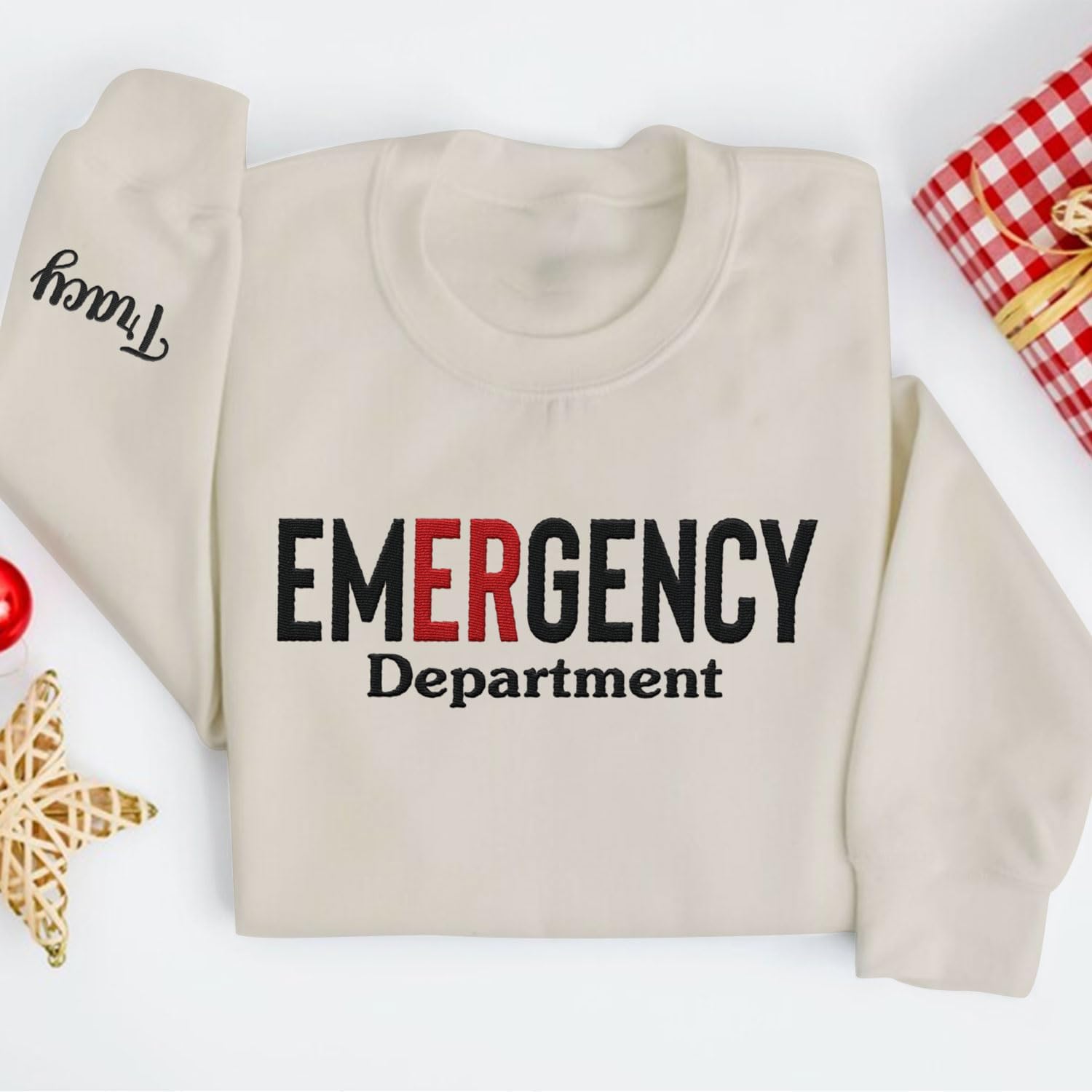 Custom Emergency Department Embroidered Crewneck Sweatshirt, Er Nurse Shirt, Emergency Nurse Hoodie, Er Nurse Gift, Rn Shirt (Cotton, SS399), Small-5X-Large