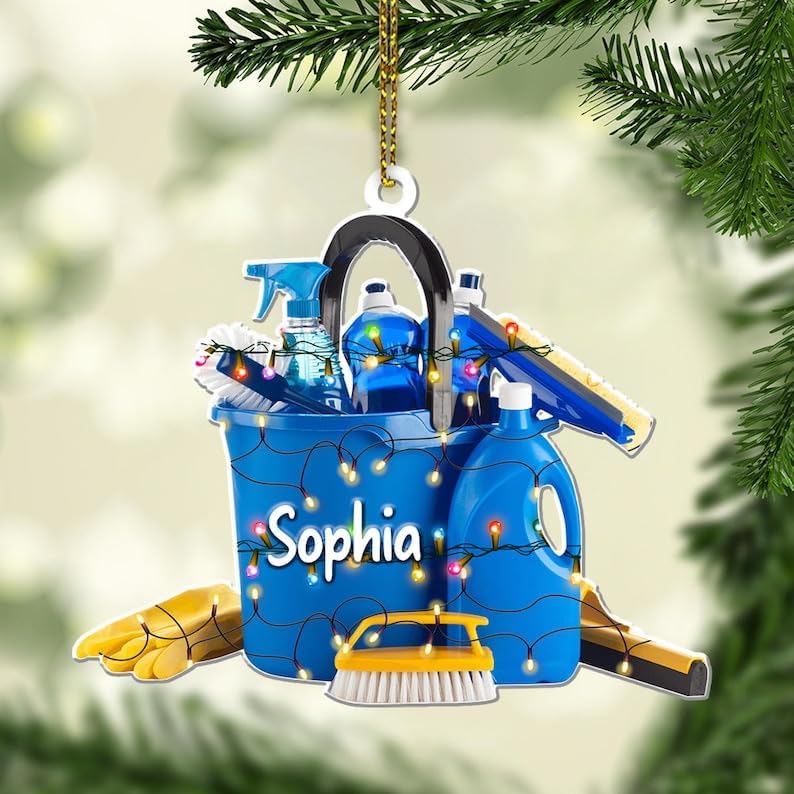 Intenprints Personalized Housekeeping Christmas Ornament, Housekeeping Keepsake, Janitor Cleaning Lady Ornament,Cleaning Service Christmas Ornament, Housekeeper Ornament (Style 13)