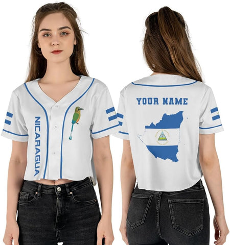 Personalized Nicaragua Baseball Croptop Shirt, Nicaraguan Flag Jersey for Women Jersey Pride