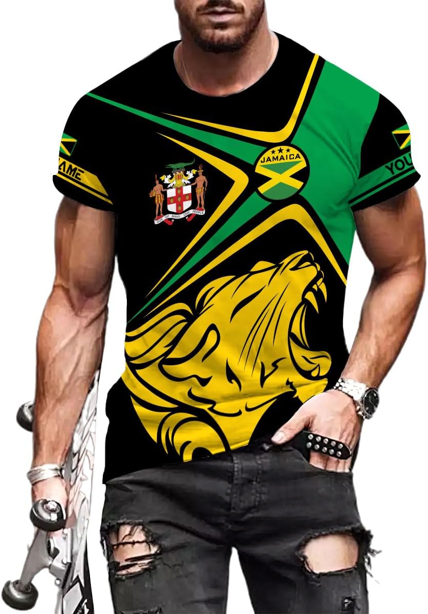 Ligthuy Personalized Jamaica Shirt 3D, Custom Jamaica Flag Lion Shirt for Men and Women, Jamaican Pride T-Shirt Unisex
