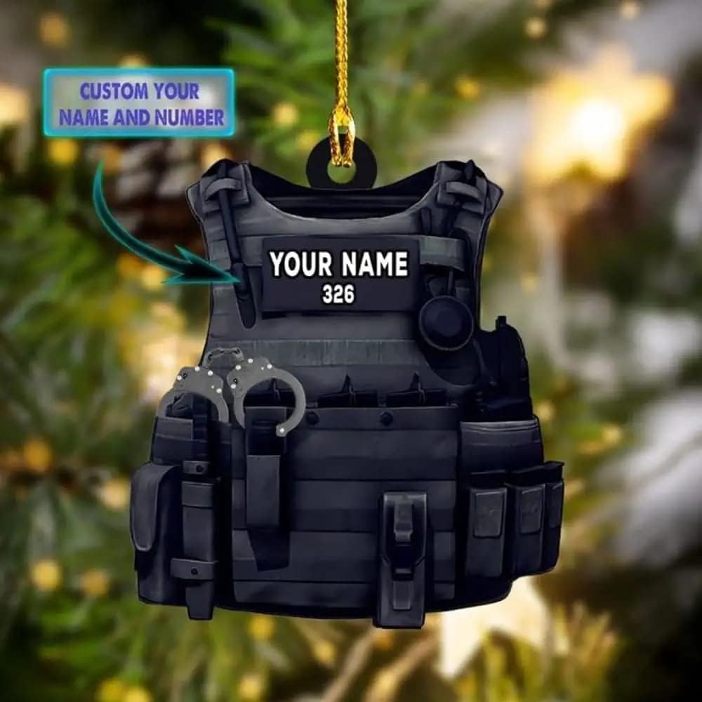 Personalized Christmas Police Ornament with Name, Custom Police Gifts, Police Christmas Birthday Gift for Men Dad, Police Ornaments for Christmas Tree Hanging Decorations Gift Police