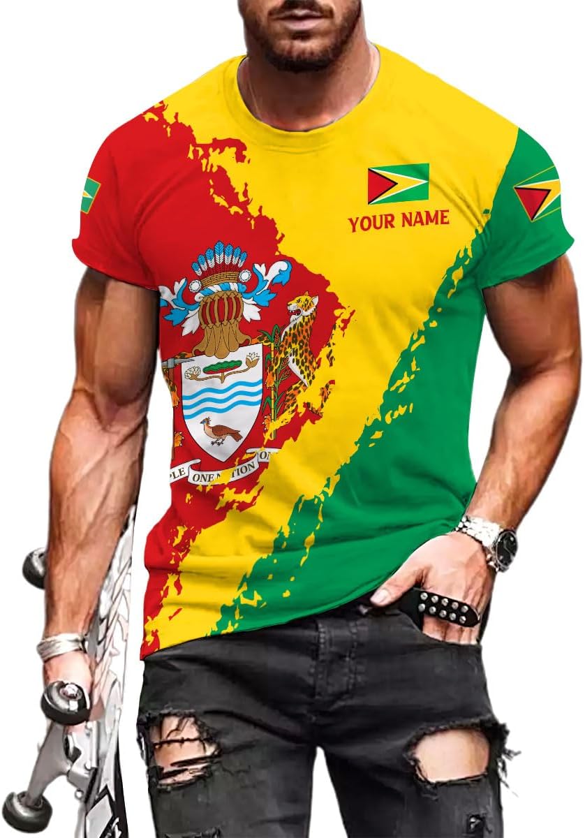 Artparel Personalized Guyana 3D Guyana Flag Shirt - Unisex Adults - Green - Short Sleeves - 5X-Small-Large