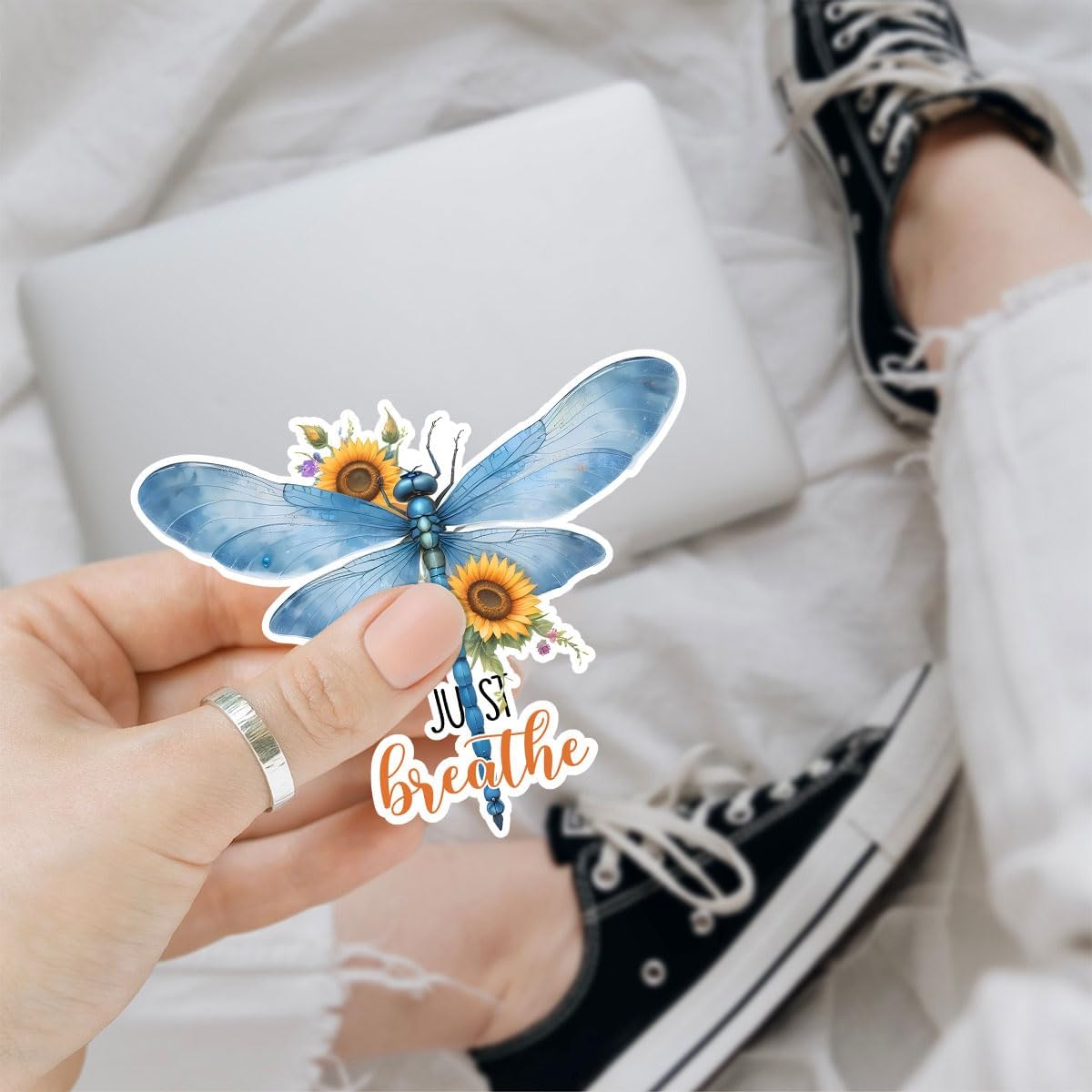3 Pcs Breathe Sticker, Inspirational Just Breathe Quotes Sticker, Dragonfly Car Decal, Positivity Stickers - Stickers for Laptop Water Bottle Phone Car Window Helmet Vinyl Stickers 3 Inches