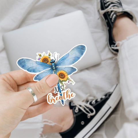 3 Pcs Breathe Sticker, Inspirational Just Breathe Quotes Sticker, Dragonfly Car Decal, Positivity Stickers - Stickers for Laptop Water Bottle Phone Car Window Helmet Vinyl Stickers 3 Inches