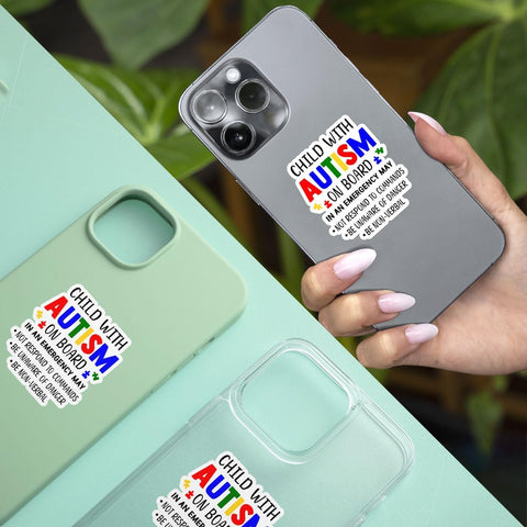 3Pcs Child with Autism On Board Sticker, Autism Awareness Vinyl Sticker Decal, Child Emergency Alert Sticker, Autistic Child Sign Decal - Stickers for Laptop Water Bottle Phone Car Helmet 3"