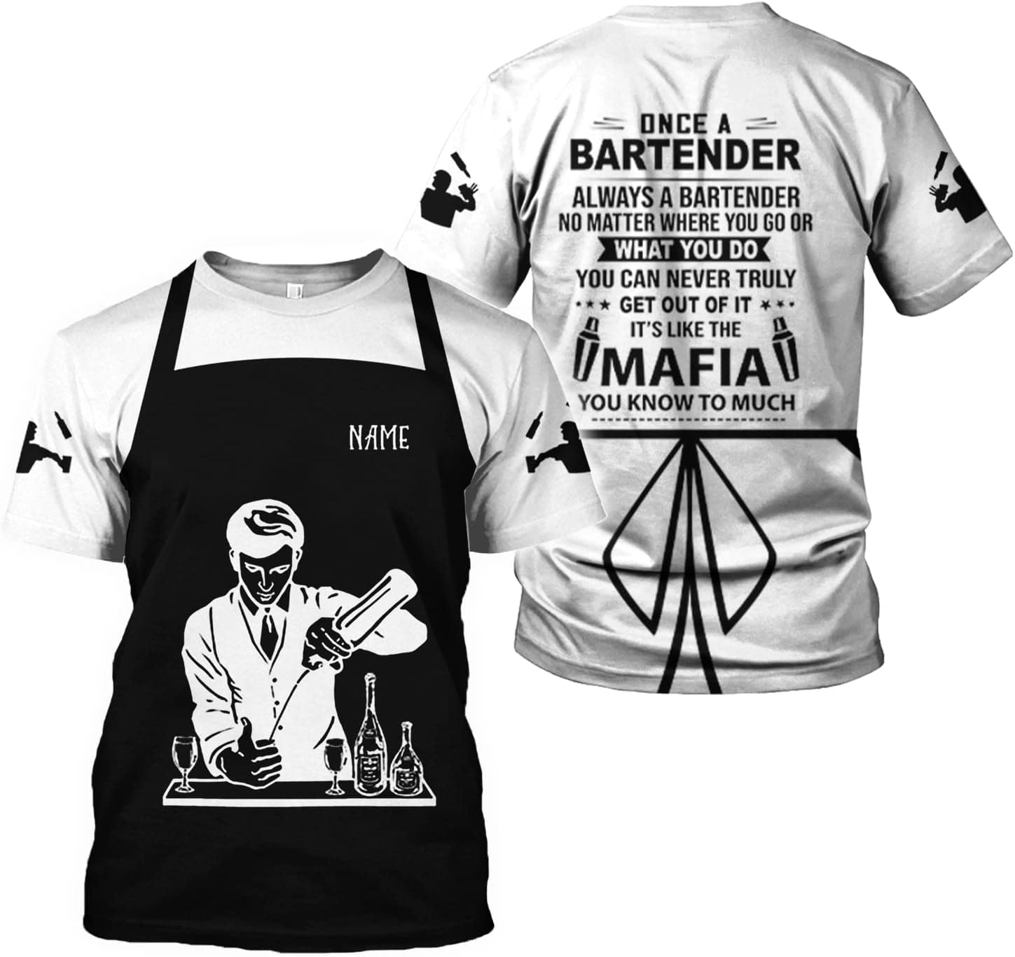 Personalized Bartender Shirt Custom Bartender Shirts Bartending 3D T Shirts Bartender Cocktail Wine Tshirt for Men and Women