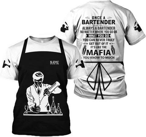 Personalized Bartender Shirt Custom Bartender Shirts Bartending 3D T Shirts Bartender Cocktail Wine Tshirt for Men and Women