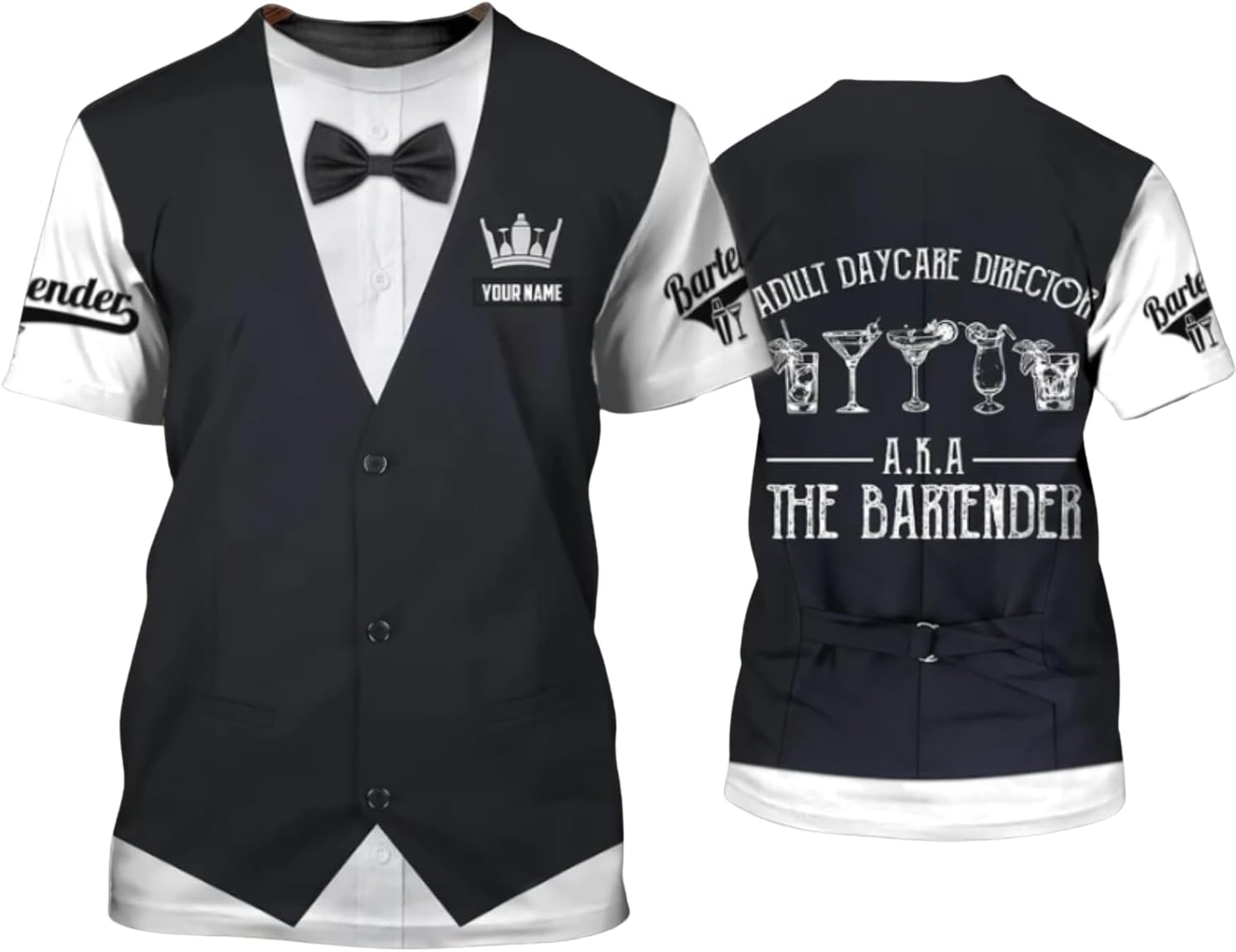 MAPrints Personalized Bartender Shirt Custom Bartender Tshirts Bartending 3D Tshirts Bartender Barista Camisas Tshirt for Men