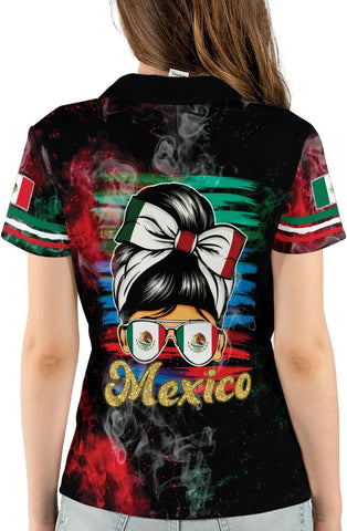Mostprints Personalized Mexico Polo Shirts for Women, Custom Name Mexican Shirts for Women, Mexico Polo Shirt Flag Women New