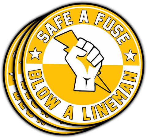 3 Pcs Save a Fuse Blow a Lineman Sticker Line Life Lineman Sticker Funny Lineman Vinyl Decal Gifts for Lineman Workers Save a Fuse Electrician Stickers for Laptop Bottle Phone Helmet Gifts 3"x3"
