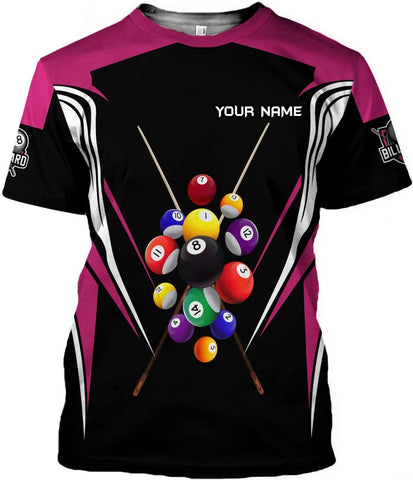 MoonArt Personalized Billiard Shirts 3D Billiard Shirt Custom Billiard Flag Shirt Men's Pool Billiards Shirt 8 Ball Men Women