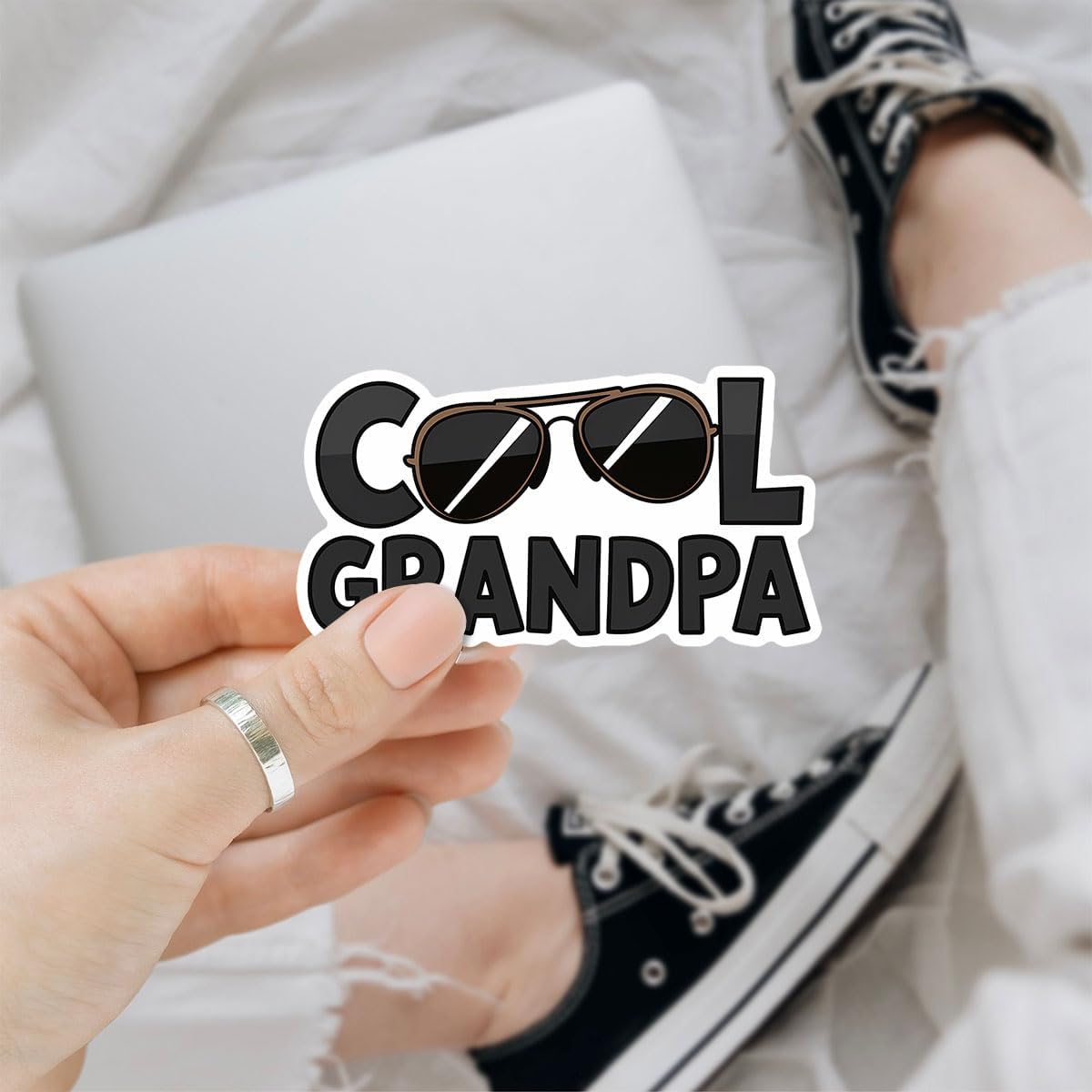 (3Pcs) Cool Grandpa Sunglasses Vinyl Decal Sticker, Cool Papa Bumper Sticker, Grandpa Papa Waterproof Vinyl Sticker, Father's Day Sticker for Dad - Sticker for Laptop Water Bottle Phone Hard Hat 3"