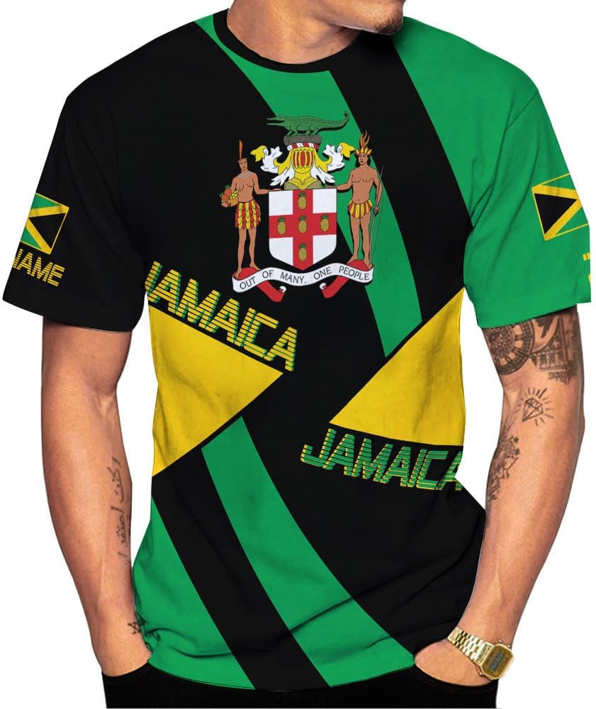 Ligthuy Personalized Jamaica Shirt 3D, Custom Jamaica Flag Lion Shirt for Men and Women, Jamaican Pride T-Shirt Unisex