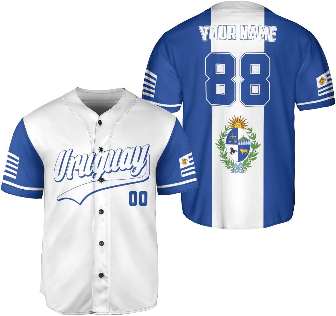 Leprints Personalized Uruguay Jersey, Uruguay Soccer Shirt Baseball Uruguay Flag Jersey for Men Women Country Shirts