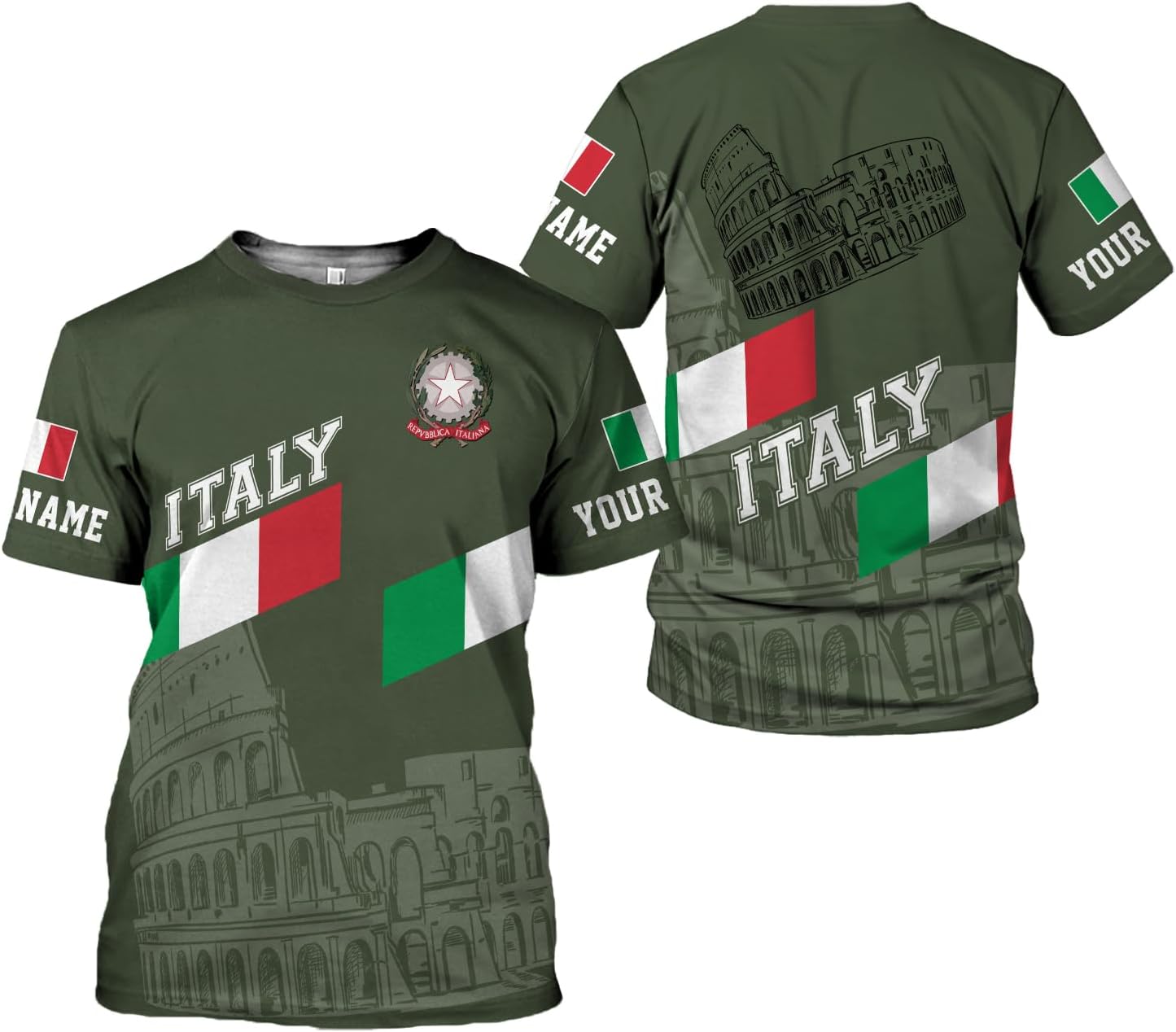 Personalized Name Italy Shirt 3D All Over Print, Italia T-Shirt, Roma Shirt, Italy Flag Pride Camisa for Italian (ITA 3)