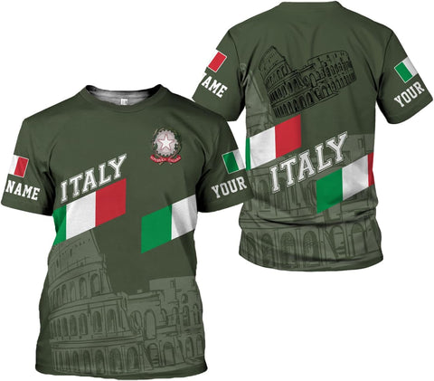 Personalized Name Italy Shirt 3D All Over Print, Italia T-Shirt, Roma Shirt, Italy Flag Pride Camisa for Italian (ITA 3)