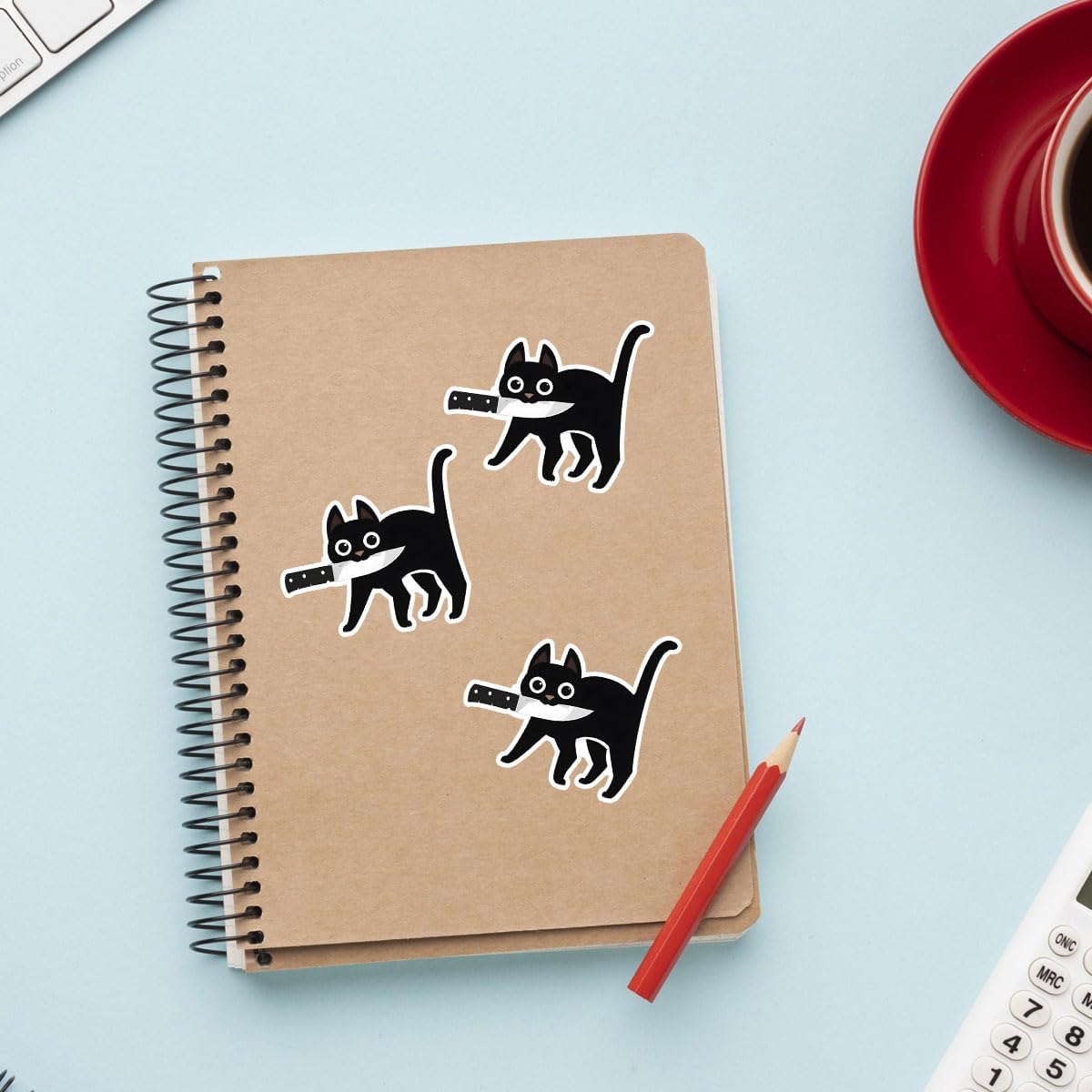 (3 Pcs) Halloween Black Cat Stickers with Knife, Cat Car Stickers and Decals, Catnap Stickers - Stickers for Laptop Water Bottle Phone Car Window Helmet Vinyl Stickers 3 Inches (Cat & Knife 2)