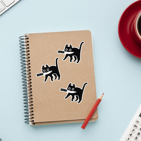 (3 Pcs) Halloween Black Cat Stickers with Knife, Cat Car Stickers and Decals, Catnap Stickers - Stickers for Laptop Water Bottle Phone Car Window Helmet Vinyl Stickers 3 Inches (Cat & Knife 2)